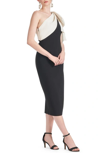 Shop Sachin & Babi Shane Bow One-shoulder Midi Dress In Ivory Black