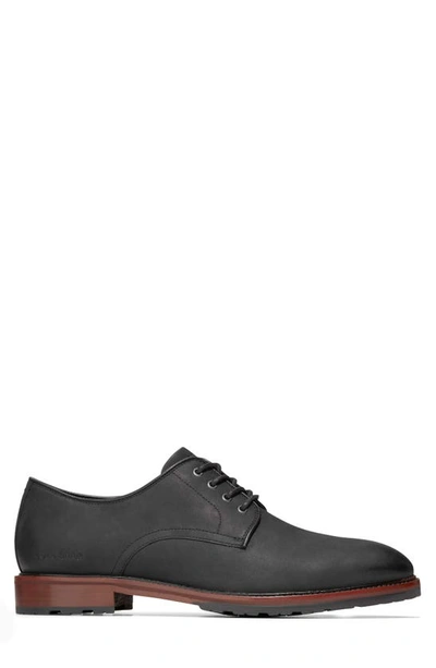 Cole Haan Berkshire Lug Plain Toe Derby In Black Waxy Leather
