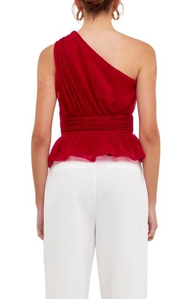 Shop Endless Rose One-shoulder Textured Tulle Top In Lipstick