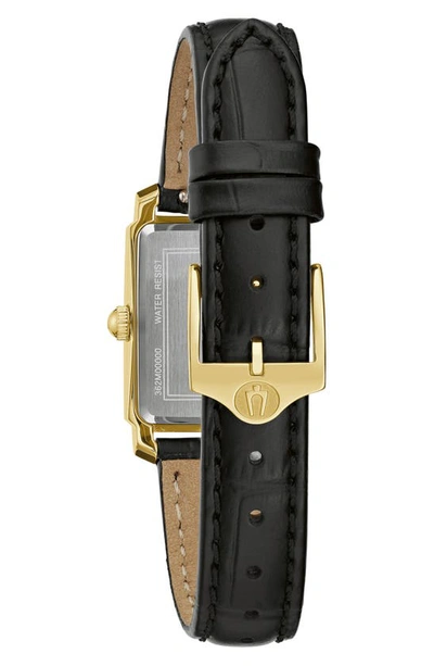Bulova Women's Classic Sutton Diamond Accent Black Leather Strap Watch 21mm In Goldone