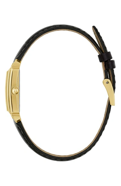 Bulova Women's Classic Sutton Diamond Accent Black Leather Strap Watch 21mm In Goldone