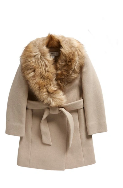 Shop Reiss Kids' Brooks Junior Wool Blend Faux Fur Collar Coat In Oatmeal