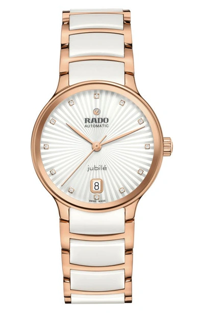 Shop Rado Centrix Diamond Ceramic Bracelet Watch, 35mm In White