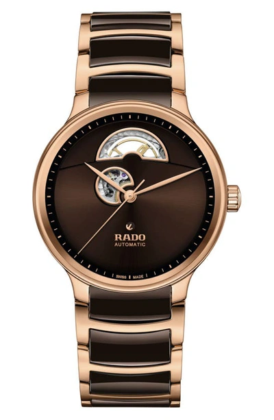 Shop Rado Centrix Open Heart Automatic Ceramic Bracelet Watch, 39.5mm In Brown