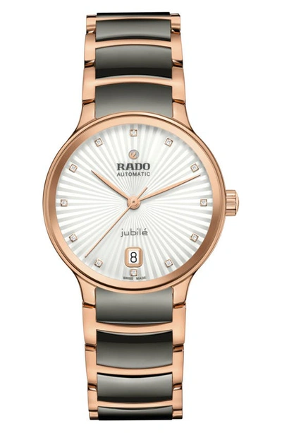Shop Rado Centrix Diamond Ceramic Bracelet Watch, 35mm In Silver