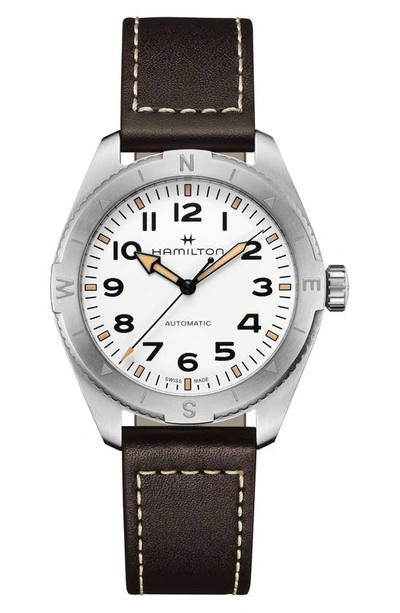 Shop Hamilton Khaki Field Expedition Automatic Leather Strap Watch, 41mm In White