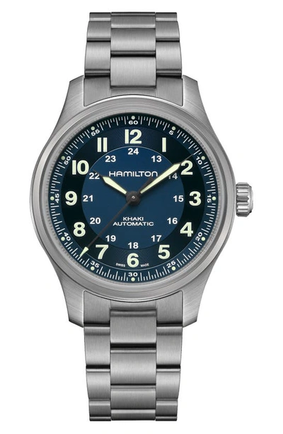 Shop Hamilton Khaki Field Automatic Bracelet Watch, 38mm In Blue