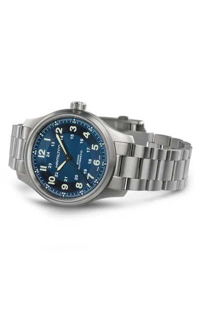 Shop Hamilton Khaki Field Automatic Bracelet Watch, 38mm In Blue