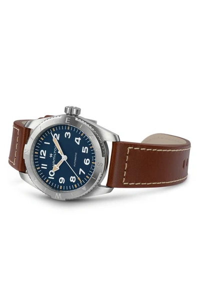 Shop Hamilton Khaki Field Expedition Automatic Leather Strap Watch, 37mm In Blue