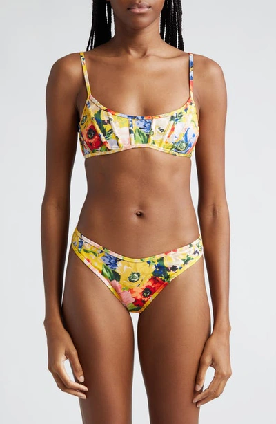 Shop Zimmermann Alight Corset Two-piece Swimsuit In Yellow Floral