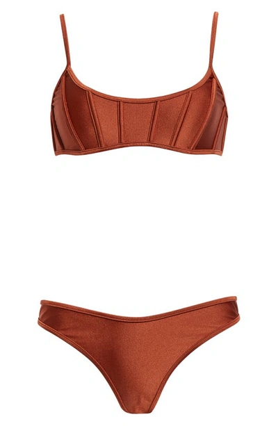 Shop Zimmermann Alight Corset Two-piece Swimsuit In Terracotta