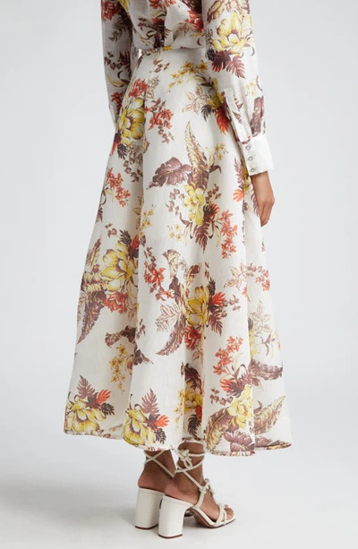 Shop Zimmermann Matchmaker Floral Print Linen & Silk Maxi Skirt In Ivory Tropical Floral