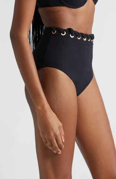 Zimmermann Alight Eyelet High Waist Bikini Bottoms In Noir