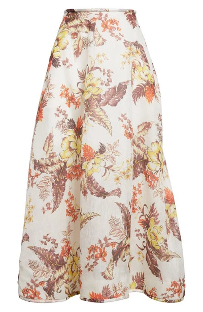 Shop Zimmermann Matchmaker Floral Print Linen & Silk Maxi Skirt In Ivory Tropical Floral