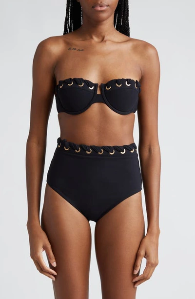 Zimmermann Alight Eyelet High Waist Bikini Bottoms In Noir