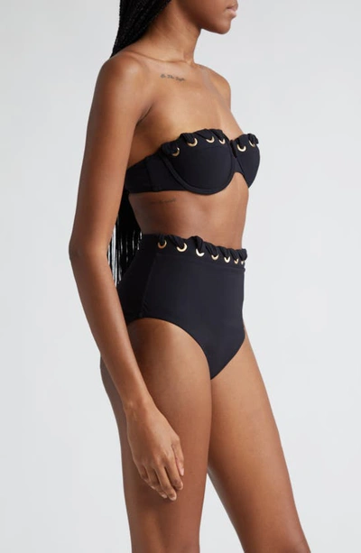 Zimmermann Alight Eyelet High Waist Bikini Bottoms In Noir