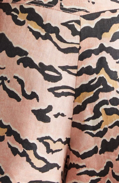 Shop Zimmermann Matchmaker Tiger Stripe Belted High Waist Linen Safari Shorts In Pink Tiger