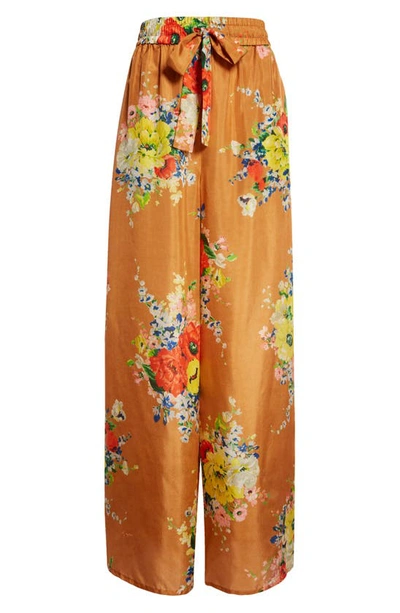Shop Zimmermann Alight Floral Silk Wide Leg Pants In Tan Floral