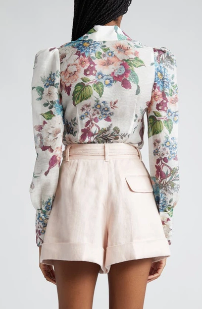 Shop Zimmermann Matchmaker Floral Print Linen & Silk Shirt In Ivory Barkcloth Print