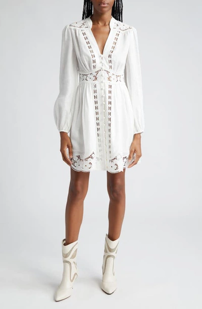 Shop Zimmermann August Broderie Anglaise Long Sleeve Minidress In Ivory