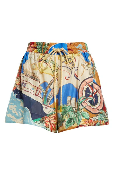 Shop Zimmermann Alight Nautical Map Drawstring Silk Shorts