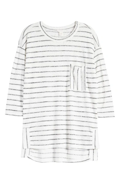 Shop Caslon Stripe Three Quarter Sleeve Tunic T-shirt In Ivory- Black Stripe
