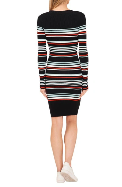 Shop Cece Stripe Long Sleeve Ribbed Sweater Dress In Rich Black
