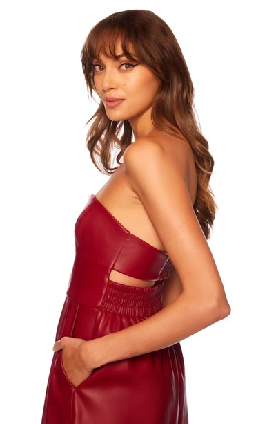 Shop Susana Monaco Wire Strapless Wide Leg Faux Leather Jumpsuit In Berries