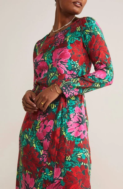 Shop Vineyard Vines Floral Long Sleeve Silk Blend Twill Midi Dress In Brush Floral - Green