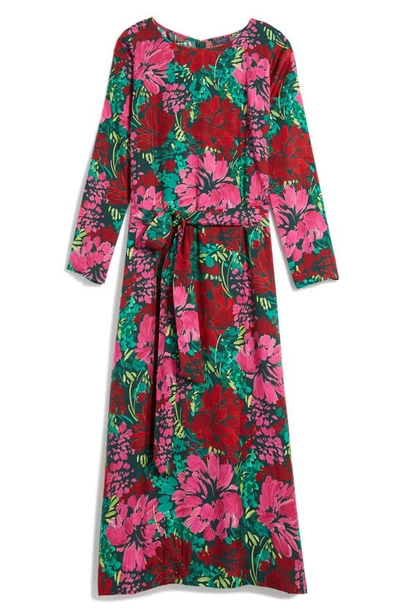 Shop Vineyard Vines Floral Long Sleeve Silk Blend Twill Midi Dress In Brush Floral - Green