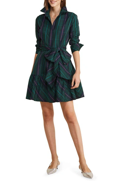 Shop Vineyard Vines Black Watch Tartan Long Sleeve Taffeta Shirtdress In Blackwatch Pink Pop