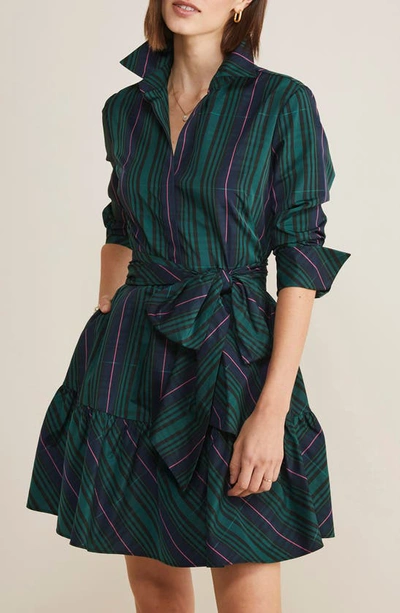 Shop Vineyard Vines Black Watch Tartan Long Sleeve Taffeta Shirtdress In Blackwatch Pink Pop