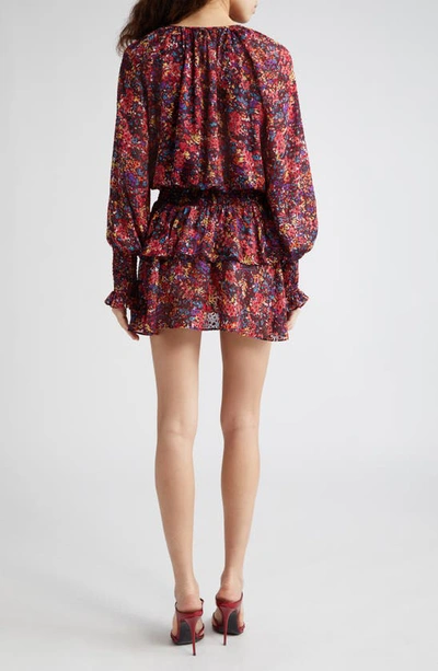 Shop Ramy Brook Mabel Floral Long Sleeve Chiffon Minidress In Soiree Red French Burnout
