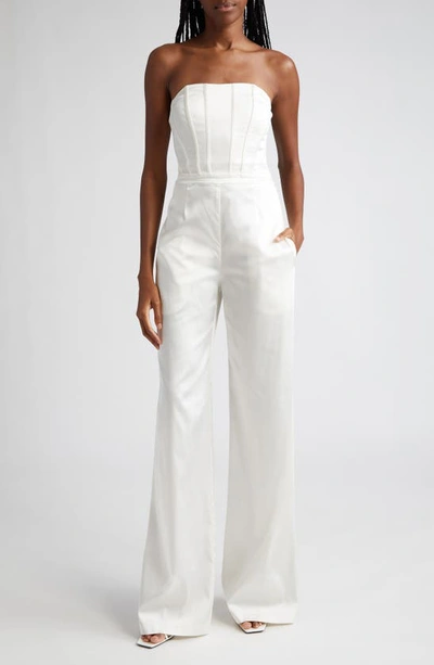 Shop Ramy Brook Mira Corset Strapless Wide Leg Jumpsuit In Ivory