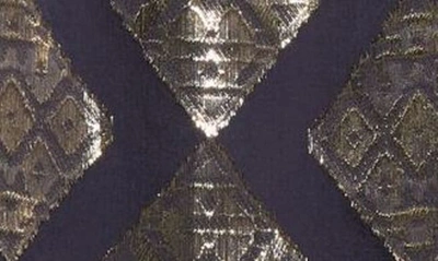 Shop Ramy Brook Sam Metallic Halter Neck Silk Blend Minidress In Navy Metallic Jacquard