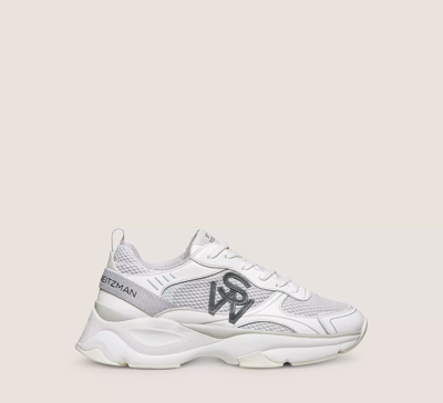 Shop Stuart Weitzman Sw Trainer Sneakers In Grey & White