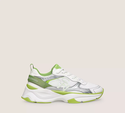 Shop Stuart Weitzman Sw Trainer Sneakers In White & Light Green