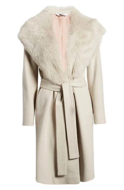 Shop Fleurette Reese Genuine Shearling Collar Belted Wool Coat In Fawn