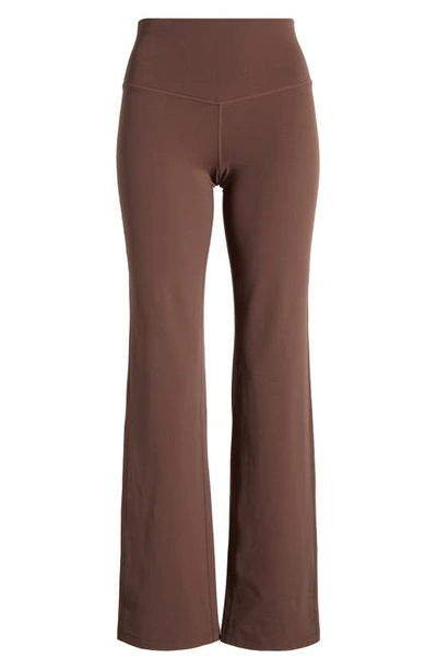 Shop Zella Studio Luxe High Waist Flare Pants In Brown Fawn