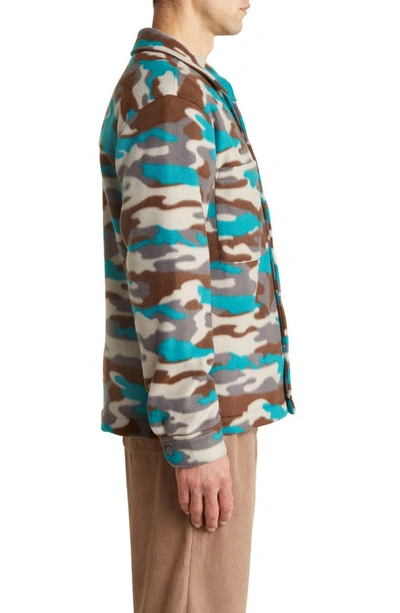 Shop Bp. Print Polar Fleece Snap-up Shirt In Teal- Brown Camo
