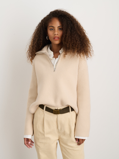 Shop Alex Mill Felix Zip Sweater In Merino Wool In Buttermilk