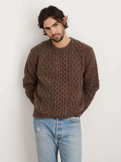 Shop Alex Mill Fisherman Cable Crewneck In Donegal Wool In Coffee