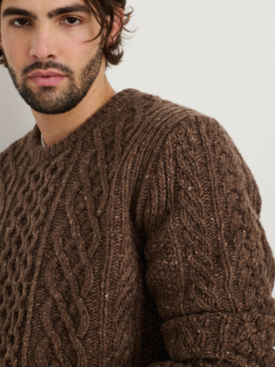 Shop Alex Mill Fisherman Cable Crewneck In Donegal Wool In Coffee