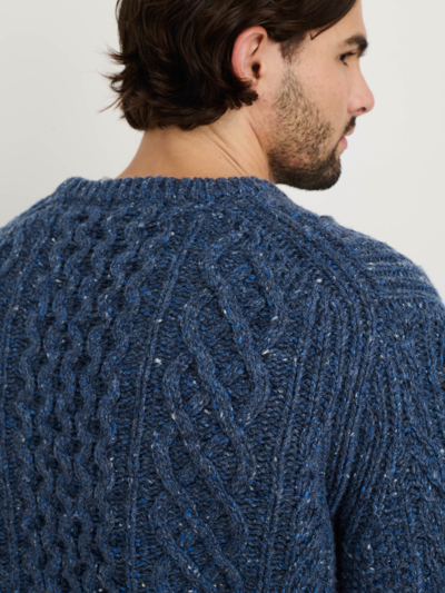 Shop Alex Mill Fisherman Cable Crewneck In Donegal Wool In Heather Navy