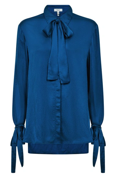 Shop Reiss Gabrielle Tie Neck Satin Shirt In Dark Blue
