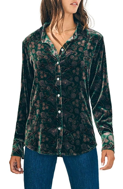 Shop Faherty Geneveive Stretch Velvet Button-up Shirt In Pine Blossom