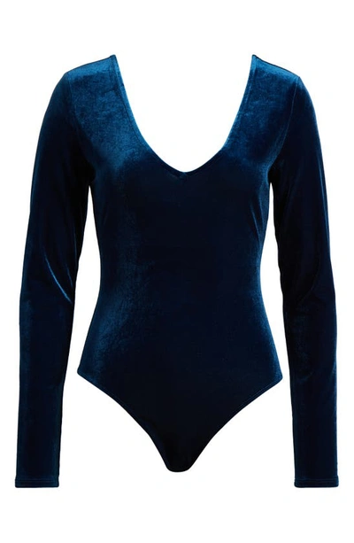 Shop Open Edit Velvet Bodysuit In Blue Aurora