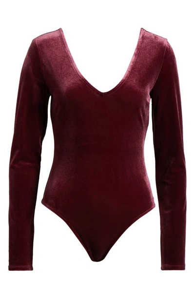 Shop Open Edit Velvet Bodysuit In Burgundy London