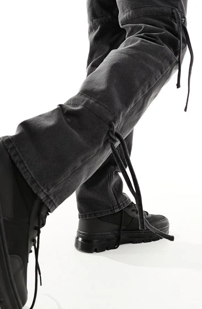 Shop Asos Design Tie Detail Straight Leg Jeans In Black