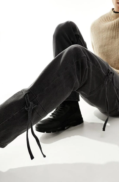 Shop Asos Design Tie Detail Straight Leg Jeans In Black